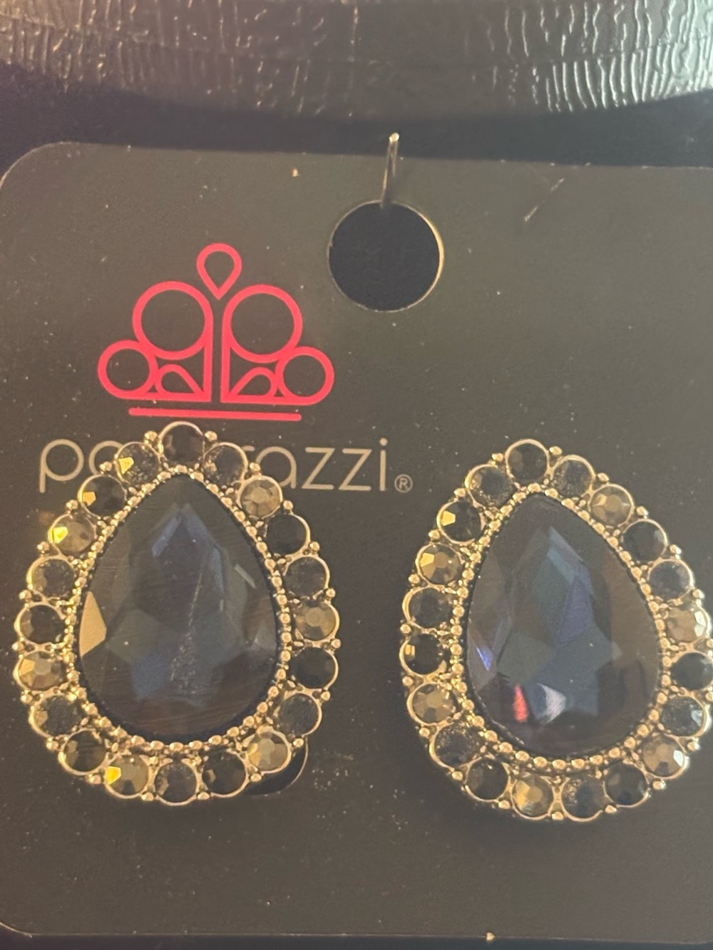 paparazzi Deep Navy Teardrop clasp back Crystal Earrings with silver Trim